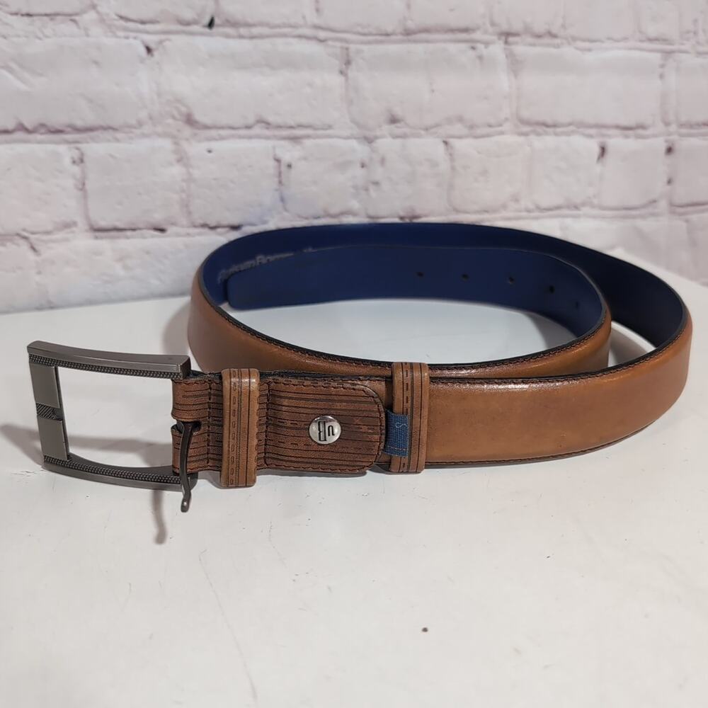 FLORIS VAN BOMMEL Tan Brown Belt 105 Etched Silver Buckle